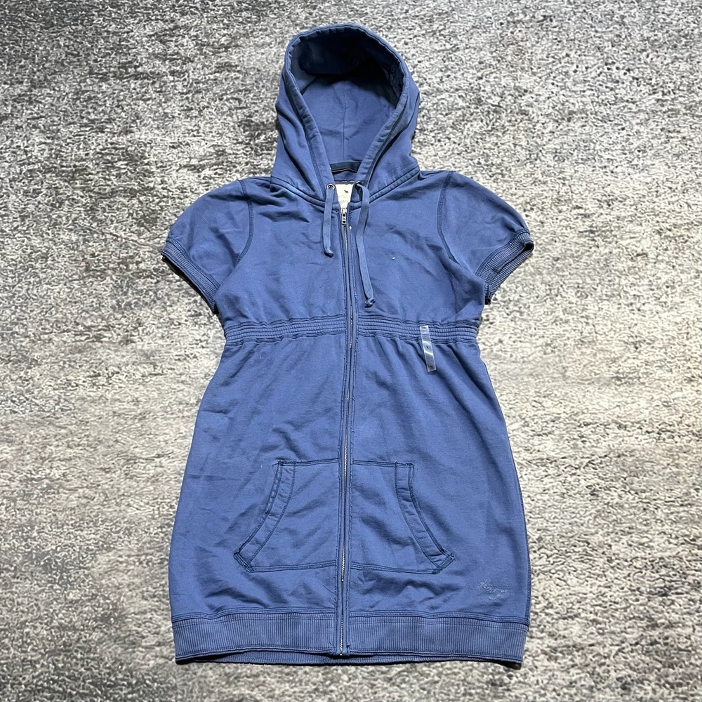 NWT Abercrombie and Fitch Short Sleeve Zip Up Hoodie Womens Large Blue Y2K